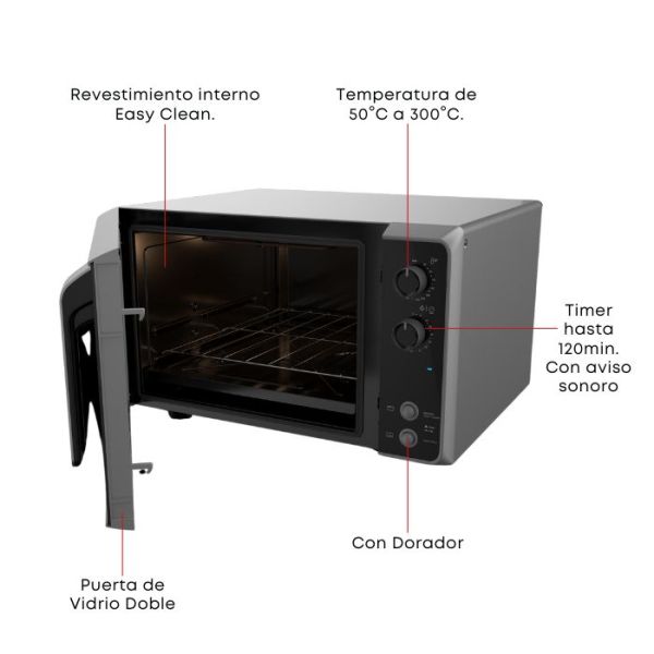 HORNO ELECT. FISCHER 48L PREMIER(31700-101612 PY)PLATA-C/DOR