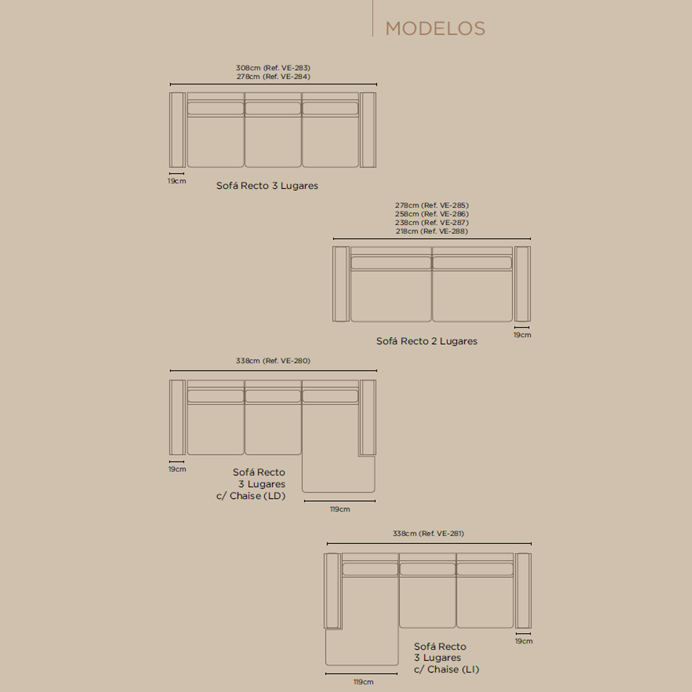 SOFA VERSA RECTO LD 3LUGARES C/CHAISE VE-280 338C